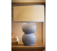 ValueLights | Gemma Linen with Blue Trim Shade Stacked Ribbed Blue Glazed Table Lamp with Bulb | Table Lamps, Home Décor & Improvement Essential | Light Bulb Included