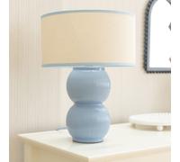 Gemma Linen with Trim Drum Lamp Shade Stacked Ribbed Glazed Table Lamp ValueLights Light Blue One Size