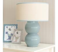 ValueLights | Gemma Linen with Green Trim Drum Shade Stacked Ribbed Green Glazed Table Lamp | Table Lamps, Home Décor & Improvement Essential