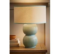 ValueLights | Gemma Linen with Green Trim Drum Shade Stacked Ribbed Green Glazed Table Lamp | Table Lamps, Home Décor & Improvement Essential