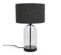 ValueLights | Glass and Black Metal Bedside Table Lamp with a Charcoal Grey Boucle Lampshade | Home Décor, Bedside & Desk Lamp | Includes Bulb