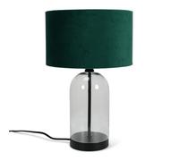 ValueLights | Glass and Black Metal Bedside Table Lamp with a Forest Green Velvet Lampshade | Home Décor, Bedside & Desk Lamp | Includes Bulb [3000K Warm White]