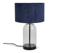 ValueLights | Glass and Black Metal Bedside Table Lamp with a Navy Blue Velvet Lampshade | Home Décor, Bedside & Desk Lamp