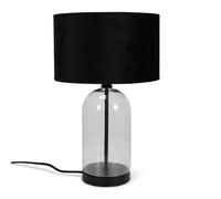 ValueLights | Glass and Black Metal Table Lamp with a Black Velvet Lampshade | Home Décor, Bedside & Desk Lamp