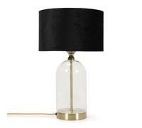ValueLights | Glass and Gold Metal Table Lamp with a Black Velvet Lampshade | Home Décor, Bedside & Desk Lamp | Includes Bulb [3000K Warm White]