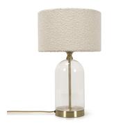 ValueLights | Glass and Gold Metal Table Lamp with a Cream Boucle Lampshade | Table Lamps, Home Décor & Improvement Essential | Includes 4W LED Bulb [3000K Warm White]