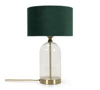 ValueLights | Glass and Gold Metal Table Lamp with a Forest Green Velvet Lampshade | Home Décor, Bedside & Desk Lamp