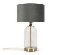 ValueLights | Glass and Gold Metal Table Lamp with a Grey Velvet Lampshade | Home Décor, Bedside & Desk Lamp | Includes Bulb [3000K Warm White]