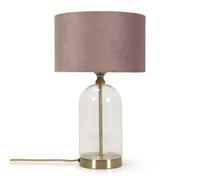 ValueLights | Glass and Gold Metal Table Lamp with a Pink Velvet Lampshade | Home Décor, Bedside & Desk Lamp