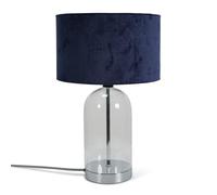 ValueLights | Glass and Silver Chrome Table Lamp with a Navy Blue Velvet Lampshade | Table Lamps, Home Décor & Improvement Essential | Includes 4W LED Bulb [3000K Warm White]