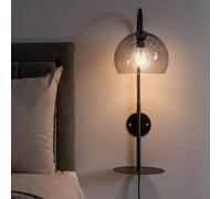 Glenn Smoked Glass Globe Shade Wall Light with Matte Black Shelf ValueLights Black One Size