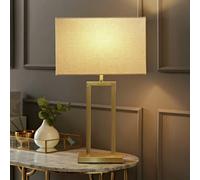 ValueLights Gloria Metal LED Double Stem Table Lamp With Rectangular Shade- Gold