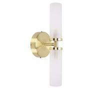 Canya IP44 Bathroom 2 Way Frosted Reeded Glass Gold Wall Light with LED Bulbs ValueLights Gold One Size
