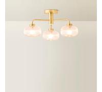 ValueLights | Gold 3 Way Ceiling Light Fitting with Clear Ribbed Lampshade | Close-to-Ceiling Lights, Home Décor & Improvement Essential | IP44 Bathroom