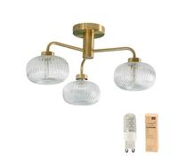 ValueLights | Gold 3 Way Ceiling Light Fitting with Clear Ribbed Lampshade | Close-to-Ceiling Lights, Home Décor & Improvement Essential | Includes Bulb