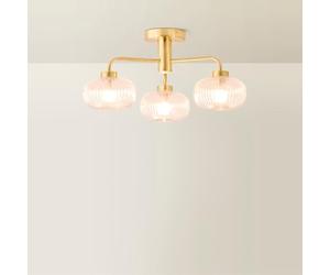 ValueLights | Gold 3 Way Ceiling Light Fitting with Clear Ribbed Lampshade | Close-to-Ceiling Lights, Home Décor & Improvement Essential | IP44 Bathroom | Mains Wired