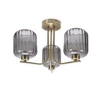 ValueLights | Gold 3 Way Ceiling Light Fitting with Smoked Ribbed Glass Shades | Pendant Lights, Home Décor & Improvement Essential | Includes Bulb