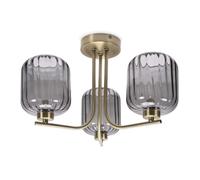 ValueLights | Gold 3 Way Ceiling Light Fitting with Smoked Ribbed Glass Shades | Pendant Lights, Home Décor & Improvement Essential