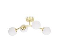 Gold 4 Way Ceiling Light with Opal White Frosted Glass Globe Shades for Living Room Hallway Bedroom