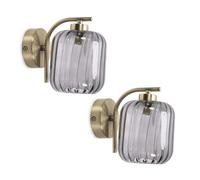 ValueLights | Gold Curved Bar Wall Light Fitting with Smoked Ribbed Glass Shade | Wall Lamps & Sconces, Home Décor & Improvement Essential | Pair of 2