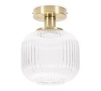 ValueLights | Gold Flush Ceiling Light Fitting with Ribbed Clear Glass Shade | Close-to-Ceiling Lights, Home Décor & Improvement Essential | Includes Bulb