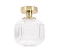 ValueLights | Gold Flush Ceiling Light Fitting with Ribbed Clear Glass Shade | Pendant Lights, Home Décor & Improvement Essential