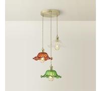 ValueLights | Gold Hanging Triple Ceiling Pendant Light Fitting with Multi Coloured Frill Flower Glass Lampshades | Pendant Lights, Home Décor & Improvement Essential