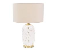ValueLights | Gold Metal and White Confetti Glass Table Lamp with Natural Drum Lampshade | Home Décor, Bedside & Desk Lamp