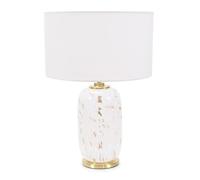 ValueLights | Gold Metal and White Confetti Glass Table Lamp with White Drum Lampshade | Home Décor, Bedside & Desk Lamp | Includes Bulb