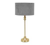 ValueLights | Gold Metal Candlestick Table Lamp with Grey Velvet Drum Shade Bedside Light | Table Lamps, Home Décor & Improvement Essential | Included LED Bulb