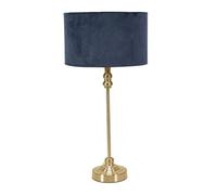 ValueLights | Gold Metal Candlestick Table Lamp with Navy Blue Velvet Drum Shade Bedside Light | Table Lamps, Home Décor & Improvement Essential | Included LED Bulb
