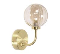 ValueLights | Gold Metal Curved Stem Wall Light with Amber Ribbed Glass Globe Shade | Wall Lamps & Sconces, Home Décor & Improvement Essential | Includes Bulb