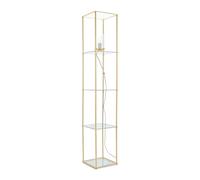 ValueLights | Gold Metal Frame Shelf Floor Lamp with Glass Panel Storage Shelves for Living Room Lounge | Floor Lamps, Home Décor & Improvement Essential | Included LED Bulb