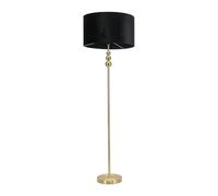 Gold Stacked Ball Single Stem Standing Floor Lamp with Black Velvet Shade for Living Room - LED Bulb Included