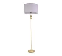 ValueLights Gold Stacked Ball Single Stem Standing Floor Lamp with Grey Drum Shade for Living Room - LED Bulb Included