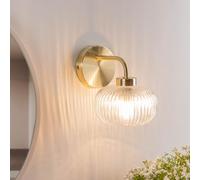 ValueLights | Gold Wall Light Fitting with Clear Ribbed Lampshades | Bath Wall Lights, Home Décor & Improvement Essential | IP44 Bathroom
