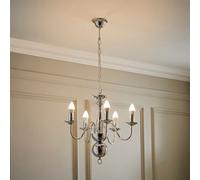 ValueLights Gothica Flemish Style Chrome 5 Way Ceiling Chandelier Light - Size: 93 x 51 x 51cm - Silver - Wilko