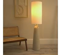 Valuelights Grayson Natural Cement Effect Ceramic Midi Floor Lamp With Cylinder Shade - Led Bulb Included