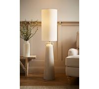 ValueLights | Natural Cement Effect Ceramic Midi Floor Lamp with Fabric Cylinder Shade Living Room Light | Floor Lamps & Home Improvements Essential