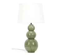 ValueLights | Green Ceramic Stacked Balls Table Lamp with a White Tapered Fabric Shade | Table Lamps, Home Décor & Improvement Essential | Includes Bulb [3000K Warm White]