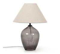 ValueLights | Grey Glass Base Table Lamp with Fabric Tapered Lampshade | Home Décor, Bedside & Desk Lamp | Includes Bulb [3000K Warm White]