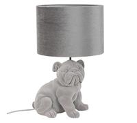 ValueLights | Grey Velvet Bulldog Table Lamp with a Drum Lampshade | Table Lamps, Home Décor & Improvement Essential | Includes 1x 4W LED E27 Light Bulb with 2700K Colour Temperature