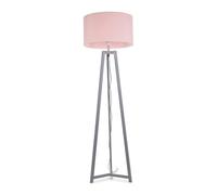 ValueLights | Grey Wood Tripod Floor Lamp with Blush Pink Fabric Drum Lampshade Living Room Light | Floor Lamps, Home Décor & Improvement Essential | Included LED Bulb