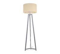 ValueLights | Grey Wood Tripod Floor Lamp with Natural Fabric Drum Lampshade Living Room Light | Floor Lamps, Home Décor & Improvement Essential | Included LED Bulb