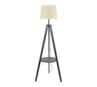 Morrigan Grey Wood Tripod Floor Lamp with Scallop White Trim Taper Shade & Bulb ValueLights Grey One Size