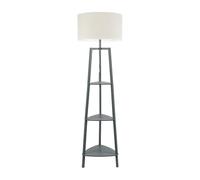 ValueLights | Grey Wooden 3 Tier Shelf Floor Lamp with White Trim Drum Shade Living Room Lounge Light | Floor Lamps, Home Décor & Improvement Essential | Included LED Bulb