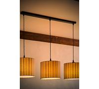 Hallie Linen Stripe Drum Shade 3 Drop Black Diner Ceiling Pendant Light & Bulbs ValueLights Natural One Size