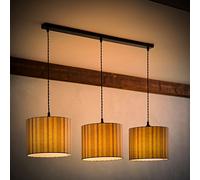 Hallie Linen Stripe Drum Shade 3 Drop Black Diner Ceiling Pendant Light & Bulbs ValueLights Natural One Size