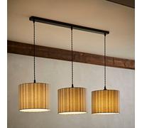 ValueLights Hallie Linen Stripe Shade 3 Drop Matte Black Diner Light