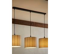 ValueLights Hallie Linen Stripe Shade 3 Drop Matte Black Diner Light